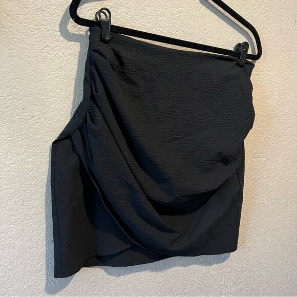 Zara NWT Faux Wrap Ruched Textured Mini Skirt sz L Black - Picture 7 of 11